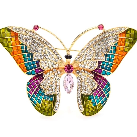 Butterfly Multicolor Crystals Brooch - Picture 3 of 4